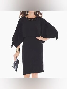 chicos black dress Chico's Women's Size XL Featuring a single shirred tier finished with scalloped hemline Midi Dress Chicos Travelers Dress